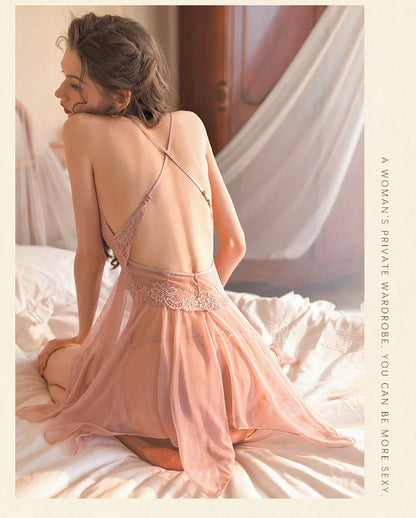 New Sexy Ladies Lace Camisole Nightgown Nightgown Homewear Sets Ladies Transparent Mesh Pajamas Erotic Lingerie Nightgowns