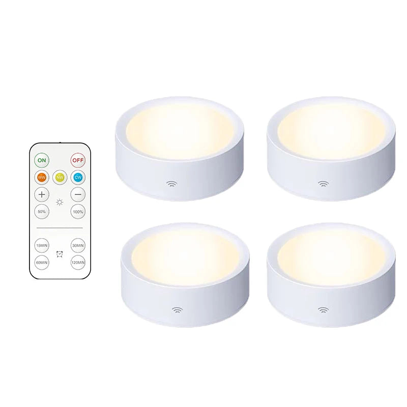 Smart Remote Control Cabinet Light Battery Powered Night Light Dimmable Warm/White Light Kitchen Light Closet Aisle Stairs Light