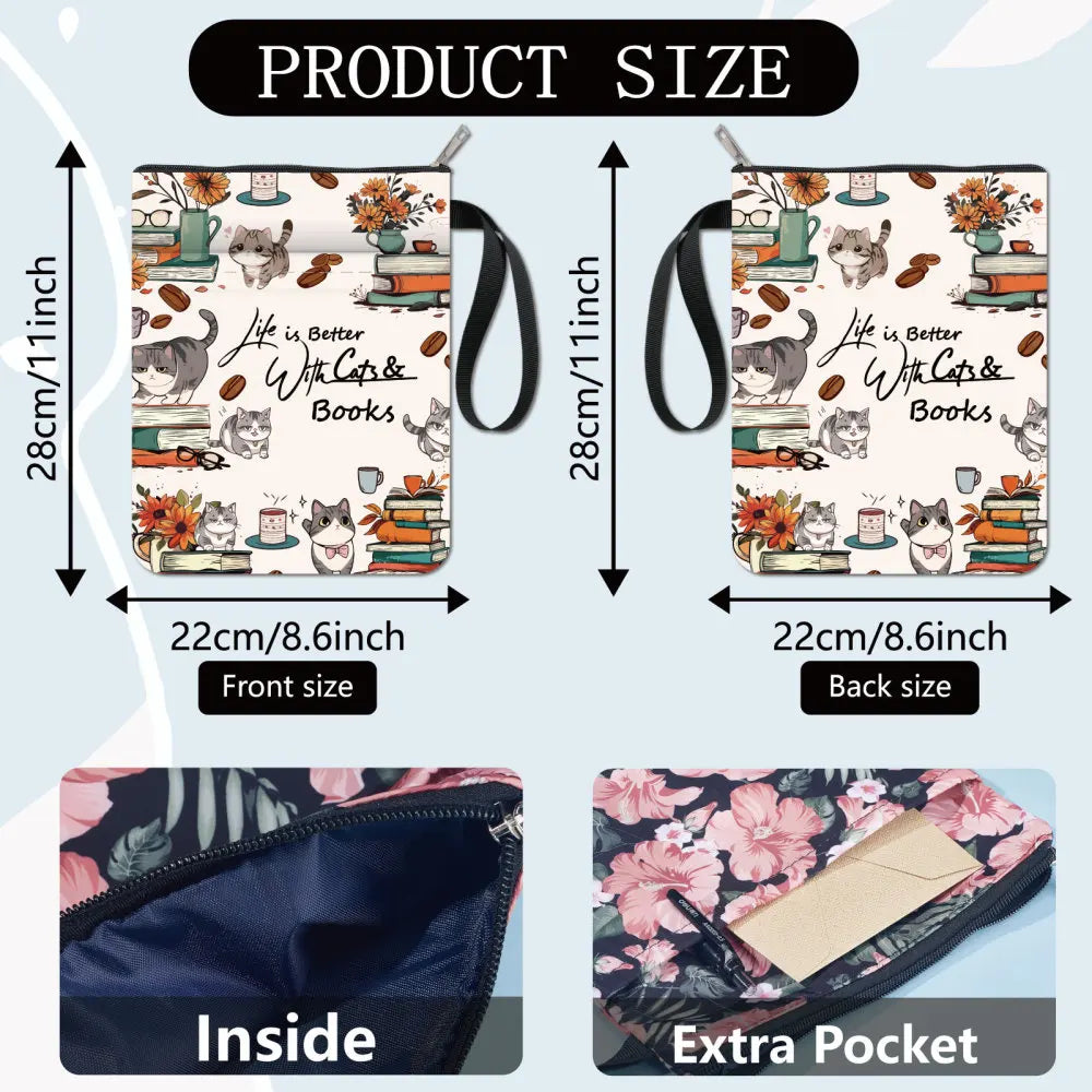 Flower Book Covers Daisy Book Protector Black Vintage Book Sleeve for Paperbacks Washable Fabric Cloth Book Cover with Zipper