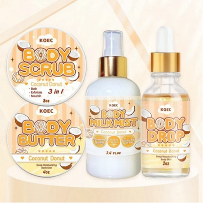 Koec Cocount 3 Counts Body Care Set-body Scrub+body Juice Oil+body Milk Mist Moisturizing Body Care Scrub Whitening Body Lotion