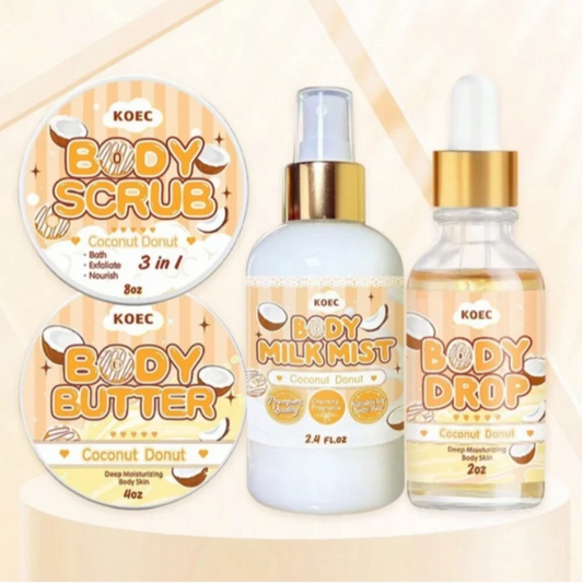 Koec Cocount 3 Counts Body Care Set-body Scrub+body Juice Oil+body Milk Mist Moisturizing Body Care Scrub Whitening Body Lotion