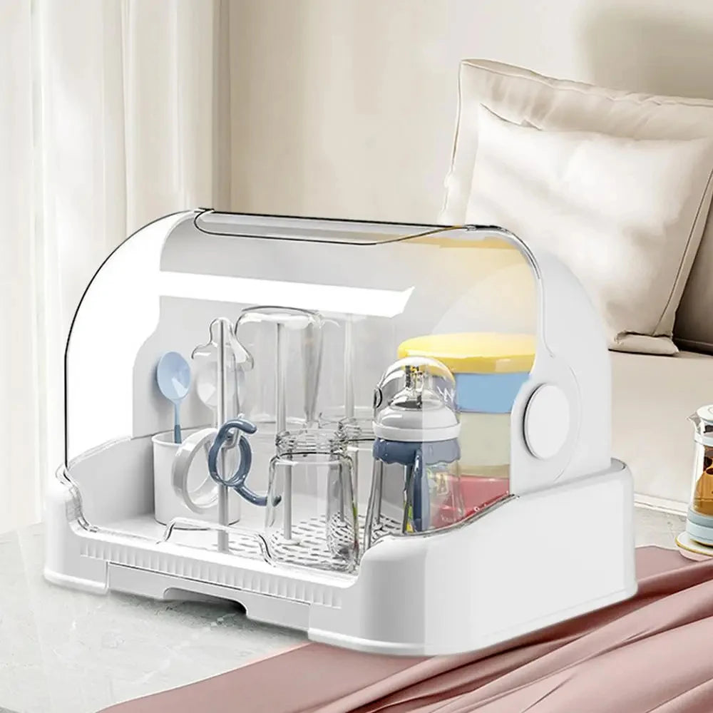 Portable Baby Bottle Drying Rack & Organizer - Dustproof Storage Container with Removable Drip Tray, Hygienic Feeding Accessorie