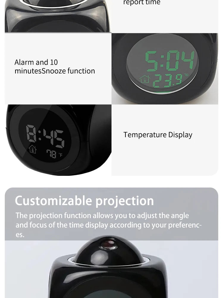 Multi-function Projection Chime Clock LED Light Projection Alarm Clock Voice Chime Clock Projection Clock