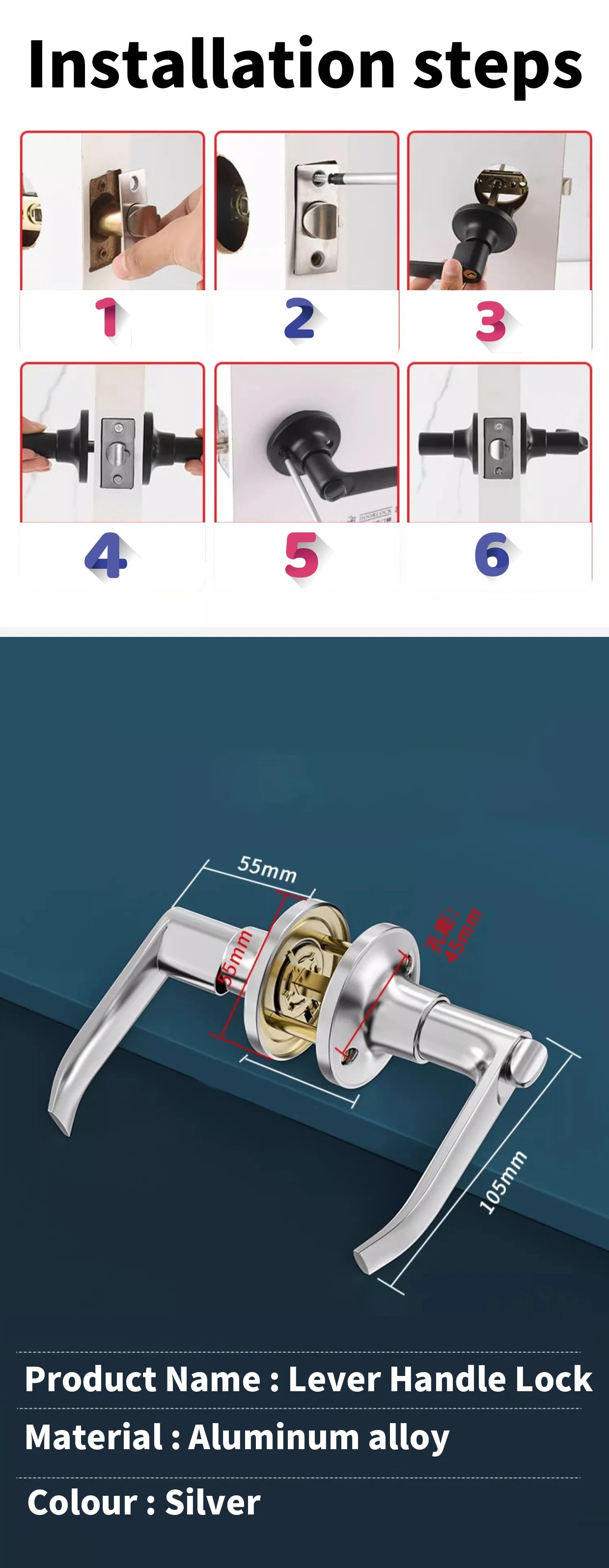 Door Handle Lock Round Entry Security Privacy Sliding Front Doors Entrance Keyed Locks for Bedroom Living Room Household