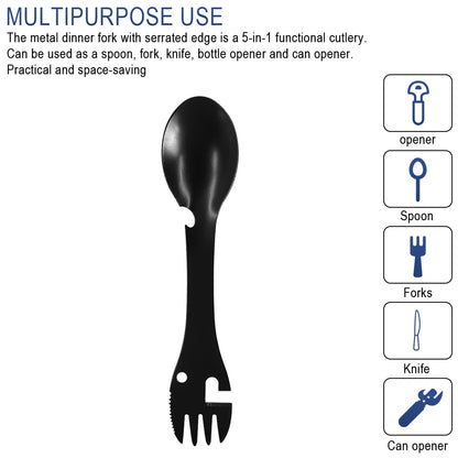 Multi-functional Outdoor Survival Tools 5 in 1 Camping Hiking Gear Practical Fork Knife Stainless Steel Spoon & Bottle Opener