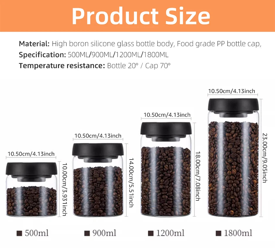 Vacuum Sealed Jar Coffee Bean Storage Bottle Kitchen Food Grain Tea Glass Jar Fresh Storage Jar Kitchen Accessories