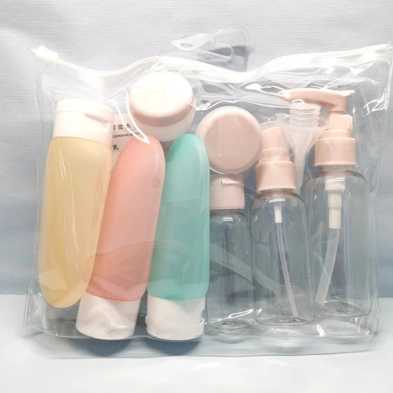 11 Pack Travel Bottles Set Leak Proof Portable Toiletry Squeezable Containers Clear PET Flight Size Cosmetic Containers JAF269