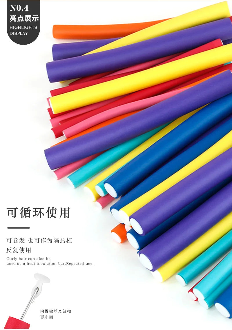 42pcs Flexible Hair Curling Rod Hair Curler Makers Soft Foam Bendy Twist Curls Flexi Rollers Styling Tools Hair Roller No Heat