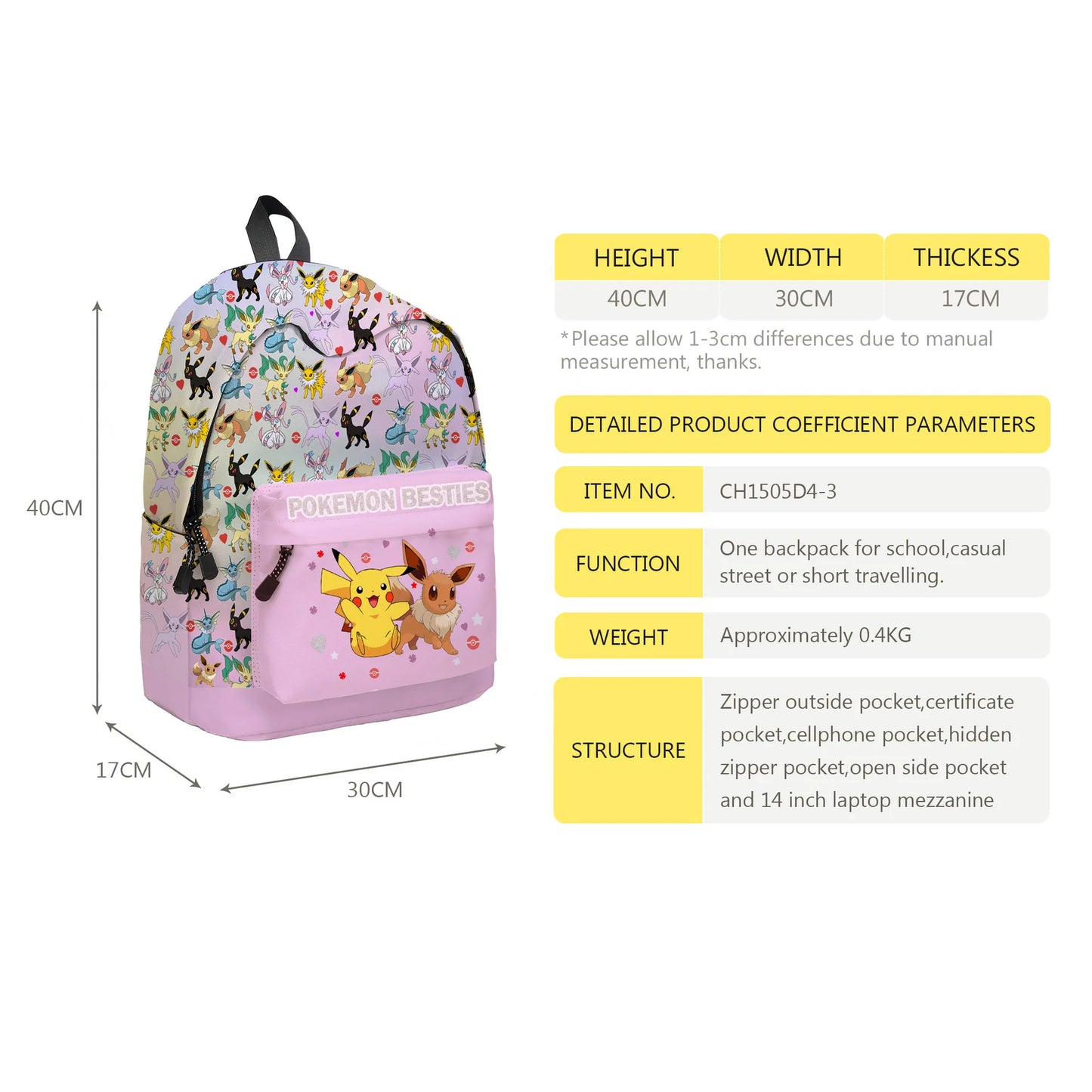 Pokemon Pikachu School Bags Backpacks Anime Kids Bags Kawaii Big Capacity Travel Bag Teenagers Schoolbag Girls Boys Rucksacks