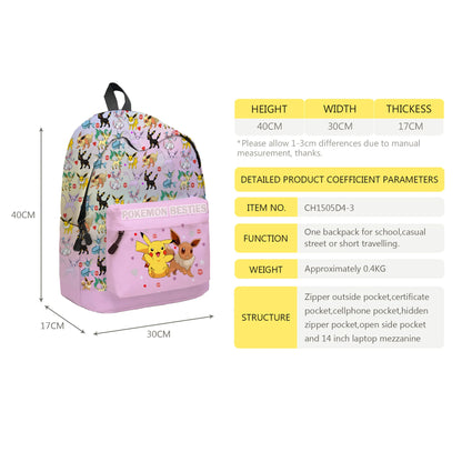 Pokemon Pikachu School Bags Backpacks Anime Kids Bags Kawaii Big Capacity Travel Bag Teenagers Schoolbag Girls Boys Rucksacks