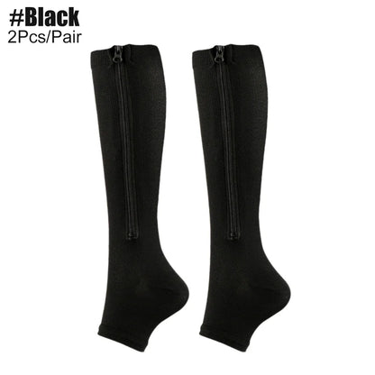1Pair Medical Compression Socks - Open Toe 15-20 MmHg Zipper Compression Diabetic Socks, Improves Blood Circulation,Reduces Pain