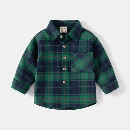 New Children's Clothes 2025 Kids Shirts With Collar Boys' Cotton Long Sleeved Baby Clothing Casual Top Plaid Blouse for Boy 2-7Y