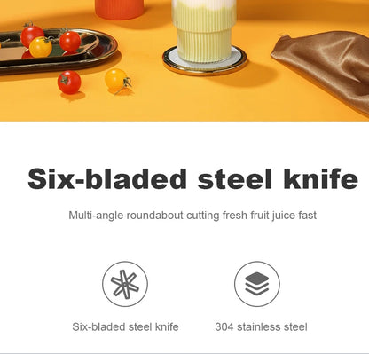 Portable Juicer Cup 6 Blade Blender Bottle Household Fruit Juicer Cup Smoothie Blender USB Rechargeable Juicer Kitchen Tool