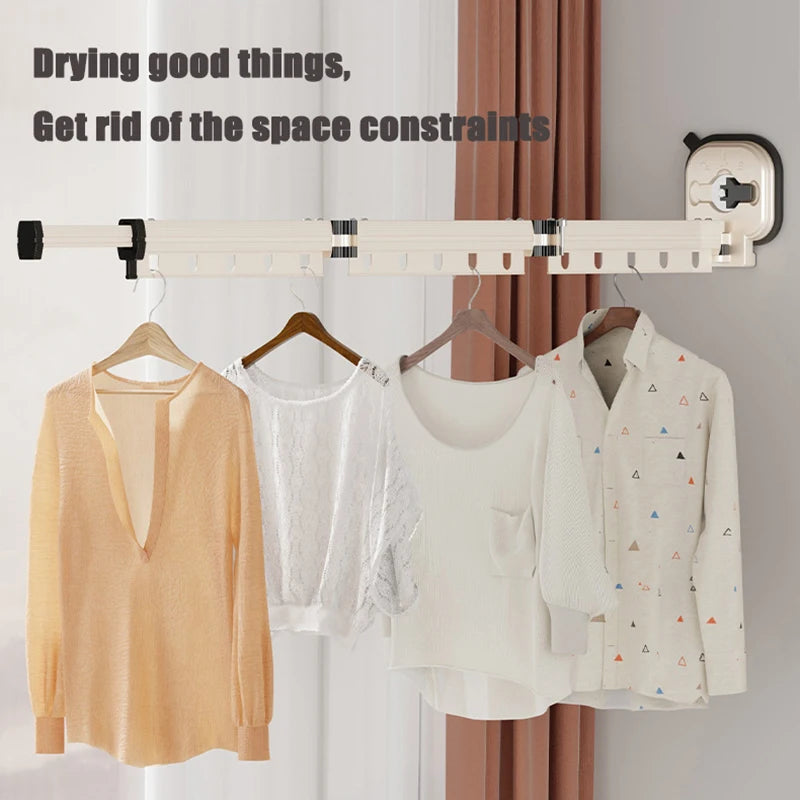 Retractable Clothes Hanger Wall Mounted No Punching Laundry Drying Rack Foldable Drying Racks Space Saving For Bathroom Balcony