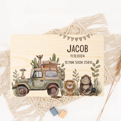 Baby Memory Box As A Gift for A Birth or Baptism Personalized Wooden Keepsake Boxes Newborn Animal with Name Birth Dates Case