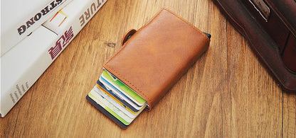 RFID Blocking Men Wallet Credit Card Holder Leather Card Wallet Double Metal Box ID Card Holder Money Clip Purse New 2023