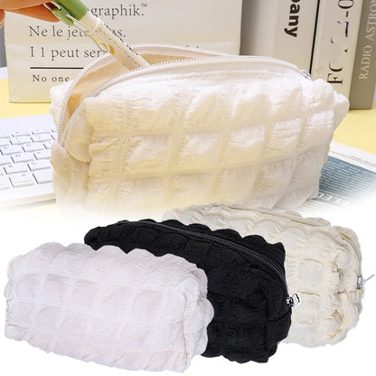 Cute Cream Puff Pencil Case Big Capacity Pen Bag Zipper Stationary Organzier Aesthetic Pen Case Makeup Storage Office Stationary
