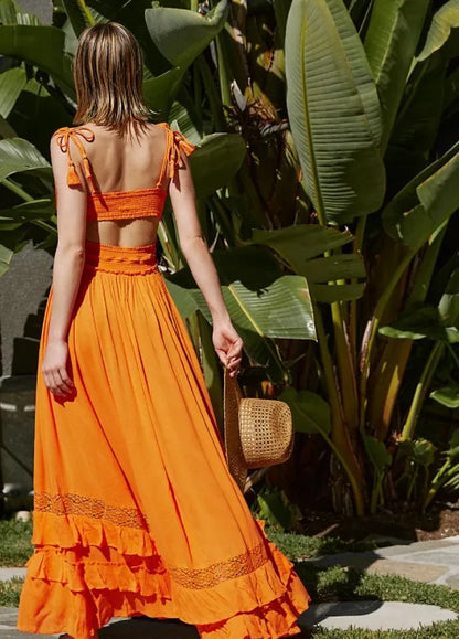 canwedance Summer Beach Dress Sleeveless Cotton Maxi Dresses Boho Style Solid Color Lace Ruffled Sundress Mujer Vestidos