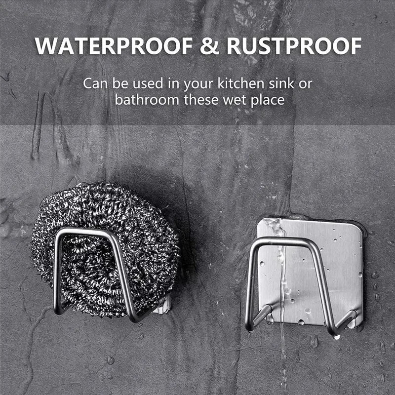 Kitchen Stainless Steel Sink Sponges Holders Self Adhesive Drain Drying Racks Wire Rag Organizer Hooks Multipurpose Wall Hooks