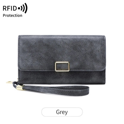 RFID Blocking Women's Wallet Large Capacity Credit Card Holder Clutch Bag Trifold Large Capacity Zipper Long Wallet Coin Purse