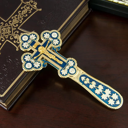 Orthodox Church Handle Blessing Church Cross Gold Plated Colorful Enamel Jesus Crucifix icon Cross With INRI For Prayer