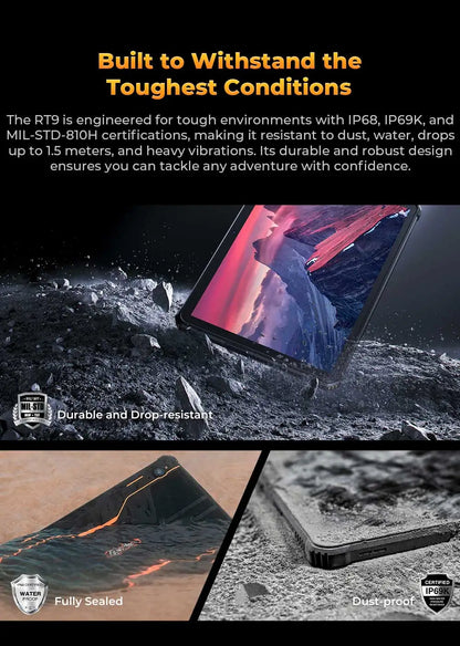 Oukitel RT9 Rugged TabletRugged Tablet 10.1" HD Display 24GB RAM 256GB Waterproof Tablet 11000mAh Battery Android 14.0 Tablet PC