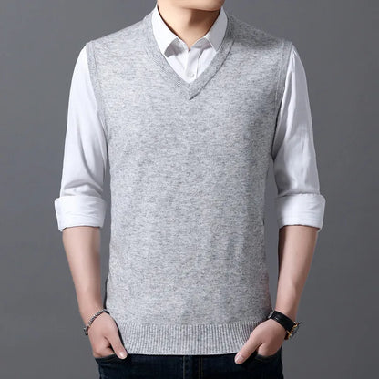 2025 New Men's Autumn High-end Sweater Vest V-neck Warm Knit Sleeveness Tank  Mens Clothes Pullover Tops