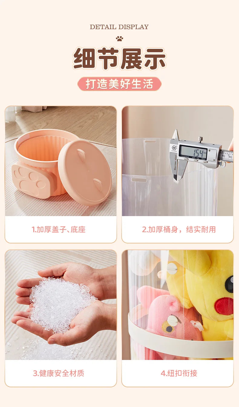 Doll Storage Bucket Transparent Moistureproof Storage Tube for Children's Plush Toys Organizer Home Organization and Storage
