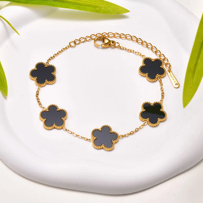 Vnox Stainless Steel Colorful Clover Cute Hand Bracelet For Woman Fashion Five Leaf Flower Lucky Jewelry Accessories Gift To Her