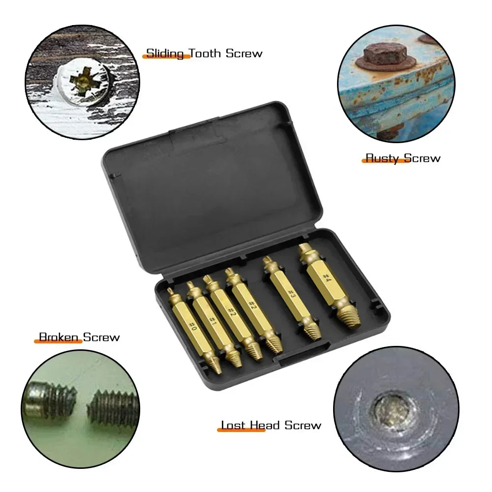 Broken Screw Remover Set Damaged Screw Extractor Set Broken Stripped Remover Screws Removal Tool HSS Nuts Drill Bit Tools