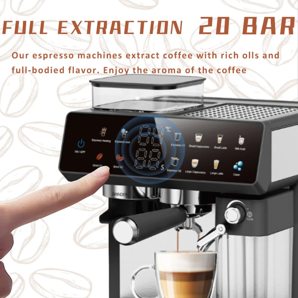 Espresso and Cappuccino Coffee Machine - 20 Bar Double Boiler Latte Coffee Maker, 4 in 1 Multifunction with LED Touch Controls