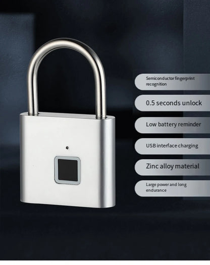 Fingerprint Padlock Locker Lock Smart Pad Lock Waterproof Small Portable Padlock with USB Charging for Locker   Luggage Suitcas