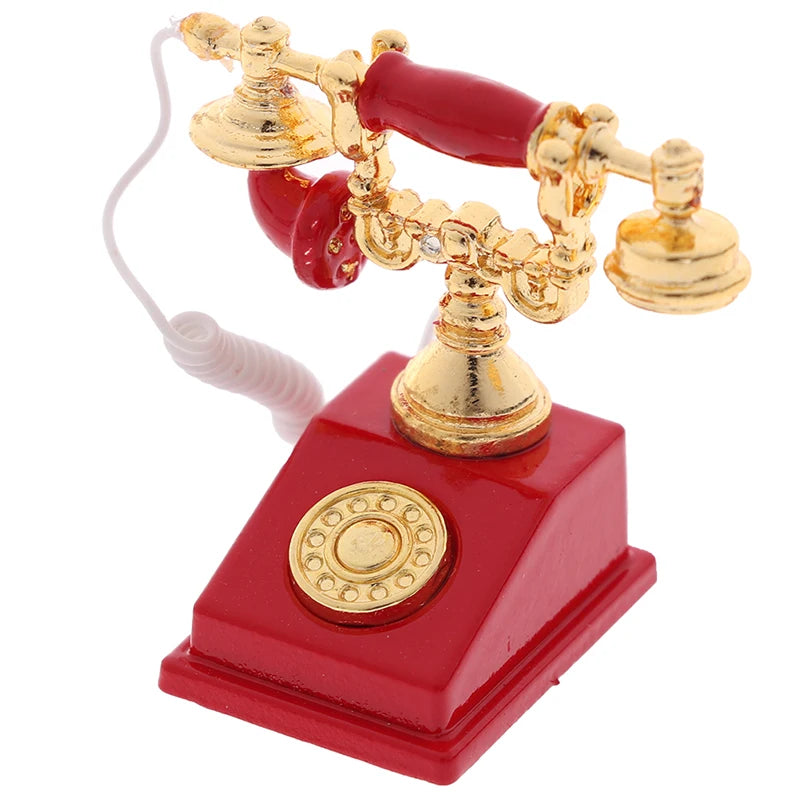 1Pc 1:12 Dollhouse Miniature Phone Model Retro Rotary Telephone for Doll Decor