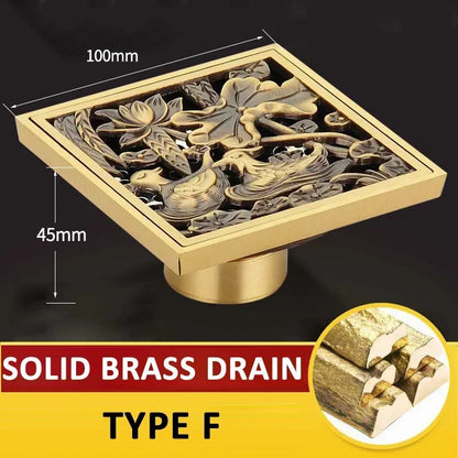 Antique Euro Square Floor Drains Deodorant Floor Drain Strainer Cover Brass Shower Hardware Bathroom Accessories Floor Drain