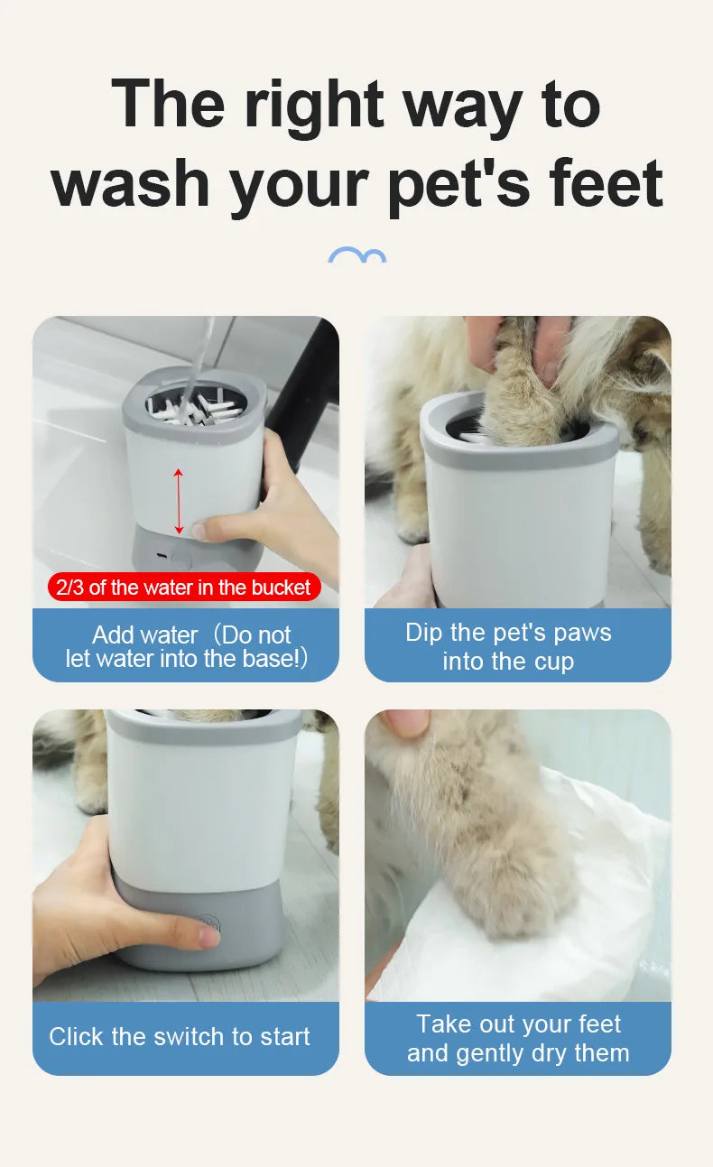 Automatic Pet Foot Washer Removable Electric Plastic Paw Cleaner Soft and Dense Bristles for Cleaning Cat Dog Paw Cleaner