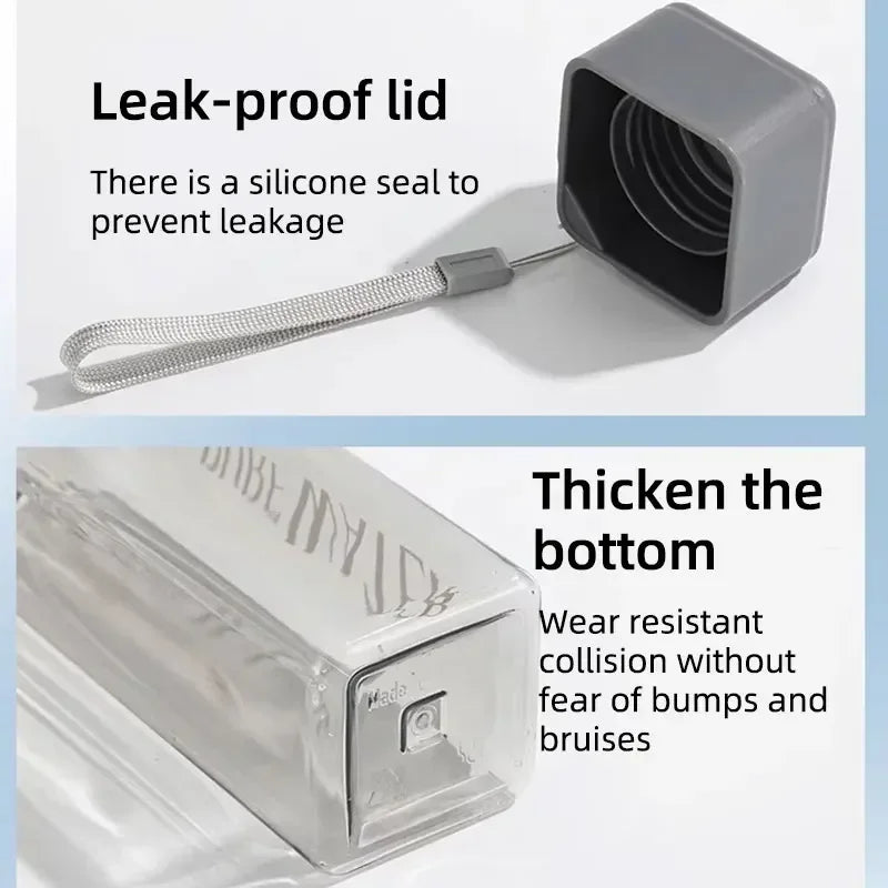 Portable Plastic Water Cup Square Bottle with Hand Strap Milk Cup Creative Frosted Portable Cup Student Sports Water Bottle