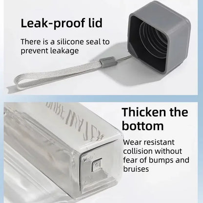 Portable Plastic Water Cup Square Bottle with Hand Strap Milk Cup Creative Frosted Portable Cup Student Sports Water Bottle