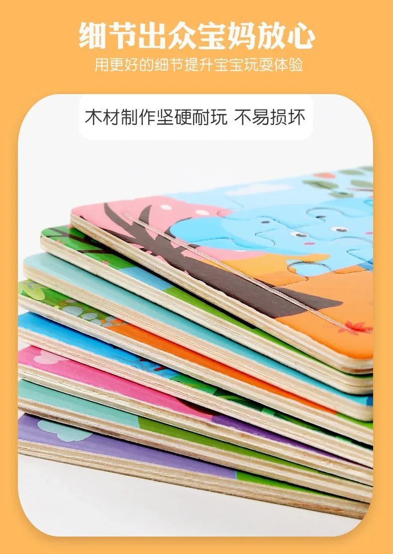 3D Puzzles Cartoon Animals Wooden Montessori Game Kids Cognitive Jigsaw Puzzle Baby Toys Educational Toys for Children Toddler