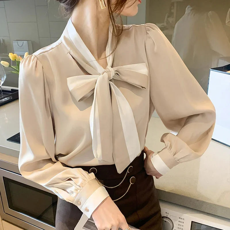 Elegant Office Blouses Women Chiffon Autumn Winter Korean Fashion Casual Streetwear Blusas Mujer Puff Sleeve Ladies Tops Shirts