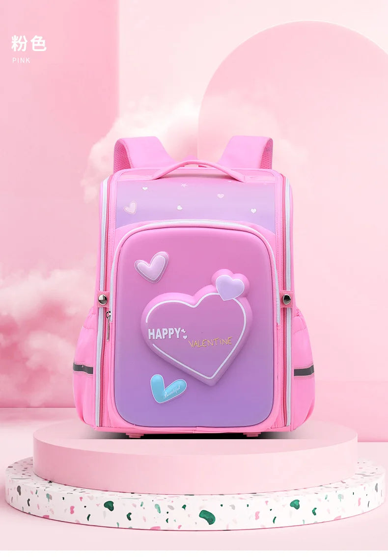 primary school bags for girls cute cartoon love heart pink school backpack student bookbag elementary school kids backpack