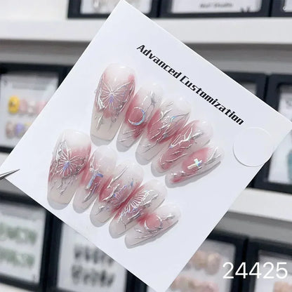 10Pcs Short Press On Nails y2k Star Rhinestone Design Handmade Press On nails Luxury With Design Full Cover Removable Fake Nails