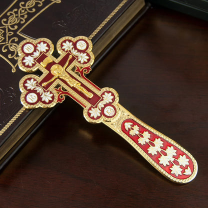 Orthodox Church Handle Blessing Church Cross Gold Plated Colorful Enamel Jesus Crucifix icon Cross With INRI For Prayer