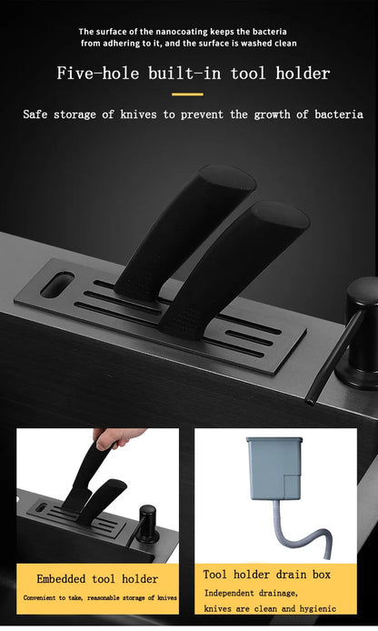 kitchen sink Black nano-sink single-slot household hand-washing basin kitchen large 304 stainless steel sink sink bowl