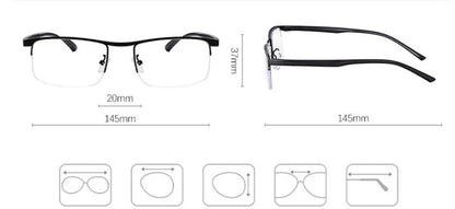 Progressive Reading Glasses Multifocal Anti-blue Light Glass Glasses Half Frame Metal Alloy Men and Women +1.0 +1.5 To +4.0
