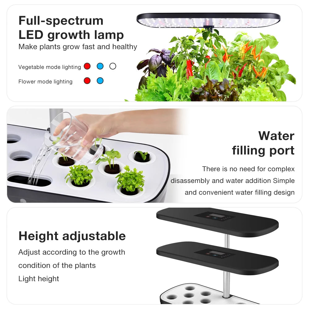 6 Holes Indoor Garden Hydroponics Growing System Full Spectrum LED Plant Grow Light Vegetable Fruit Herb Planting Box For Home