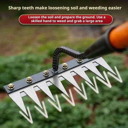 5/6/7/8 Teeth Agricultural Rake Soil Loosening Weeding Tool Manganese Steel Garden Weeding Rake Multi-use Agricultural Straw Hoe