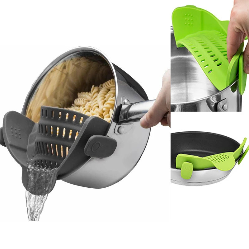 Adjustable Silicone Clip-On Strainer for Pots Pans Bowls - Universal Handheld Drainer for Noodles,Pasta Kitchen Strainer Clip