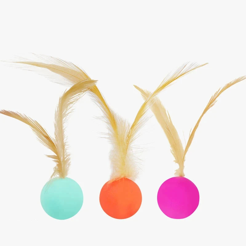 Cat Interactive Ball Toys Interactive Bouncy Ball with Feathers Cat Toys for Indoor Cats and Kittens Pet Elastic Ball