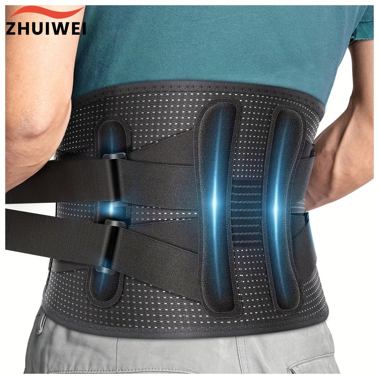 Back Brace For Lower Back Pain,With 4 Metal Supports,Four Elastic Bands,Breathable& Strong Support,Effectively Relieve Your Pain