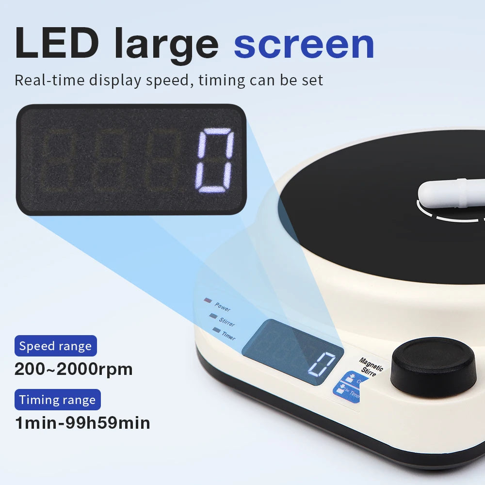 2000RPM Mini Electric Magnetic Stirrer with Stir Bar Brushless DC Motor Magnetic Mixer for Medical Chemical Laboratory EU Plug